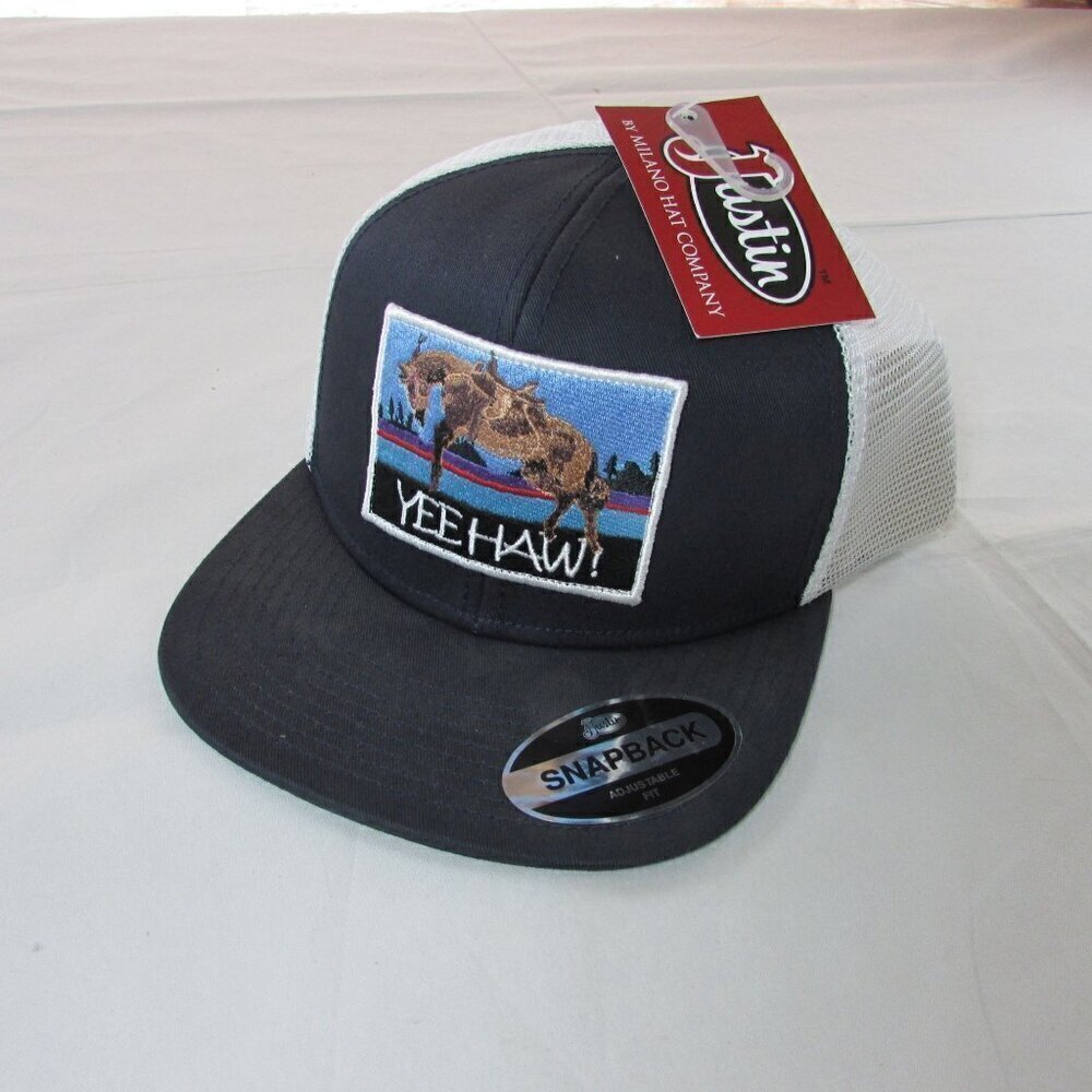 Justin Men's Snapback Meshback Yeehaw Bronc Patch Truck Cap Hat - Black